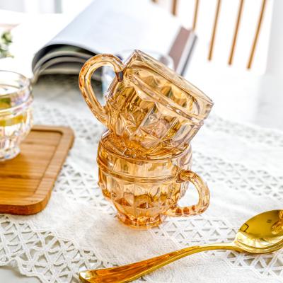 China Sustainable European Coffee Mug Luxury With Handle Tea Cup Water Cup Clear Glass Resistant Small Mini Female for sale