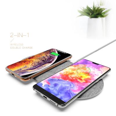 China Phone Charging Drop Shipping Dual QI Type Wireless C Port Fabric Radio 10W Charger Charging Pad for sale