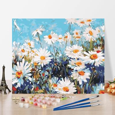 China Dongjin modern popular oil painting by number beautiful flowers handmade paintings for sale