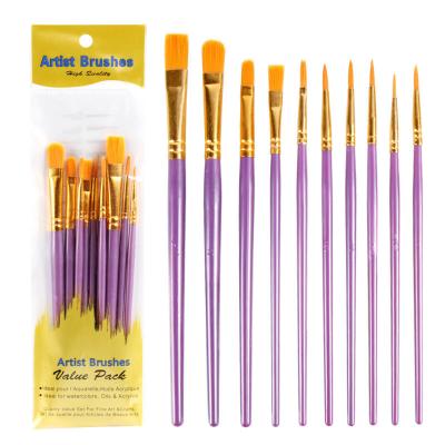 China Dongjin 10Pcs/set Artist Paint Brush Plastic Handle Acrylic Nylon Paint Brushes Water Color Oil Rock Painting Art Supplies Stationery for sale