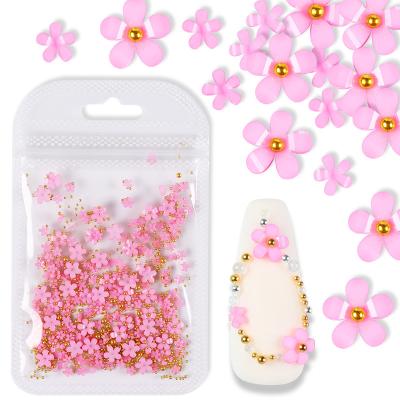 China Plastic Pink Acrylic Flowers Nail Art Decoration Mixed Size Metal Design Kawaii Pearl Bead Nail Supplies For Professional Accessories for sale