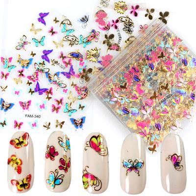 China 2022 New Plastic Butterflies Nail Art Manicure Stickers Laser Decals Spring Theme Flowers Nail Nail Decoration Manicure Accesories for sale