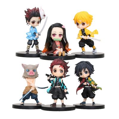 China Cartoon Toy 6pcs/set Anime Demon Slayer Kimetsu No Yaiba Figure Q Figure Toys Posket Kamado Tanjirou Kamado Nezuko Agatsuma 7cm for sale