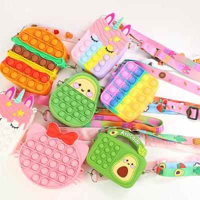 China Rainbow Unicorn Push Bubbles Strap Bag Coin Purse Wallet Ladies Avocado Bag Toy Simple Dimple Crossbody Bags For Girls for sale