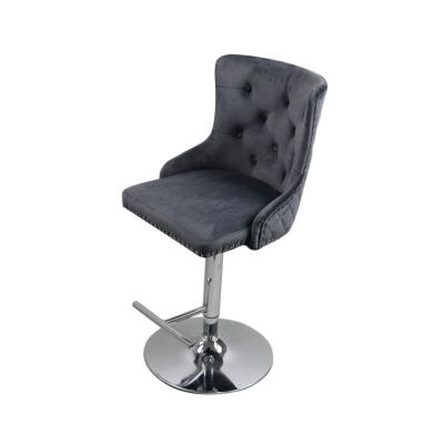 China Modern Wholesale Metal Base Velvet Fabric Adjustable Swivel Restaurant Bar Chair for sale