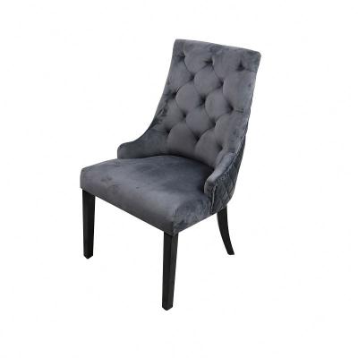 China Wholesale Modern Gray Velvet Fabric Solid Wood Frame Modern Dining Chairs for sale