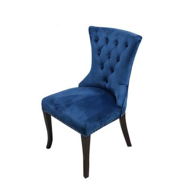 China Free Sample Modern Blue Velvet Fabric Solid Wood Tufted Back Dining Chair for sale