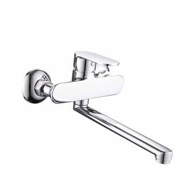 China HUADIAO Contemporary Single Handle Double Holes Copper Faucet Hot And Cold Water Mixer Tap Wall Mounted Kitchen Faucet for sale