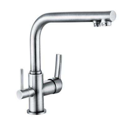 China Thermostatic Faucets Double Spouts Dual Handle 3 Way Touch Kitchen Faucet For Purified Water for sale