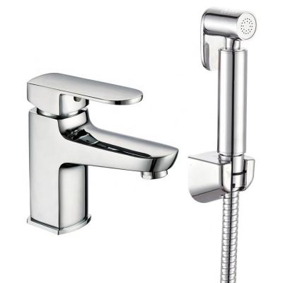 China Modern Single Handle Square Brass Basin Faucet With Bidet Shattaf For Toilet for sale