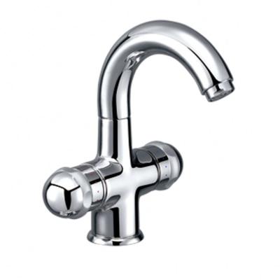 China Modern Double Handle High Neck Basin Faucet With Brass Swivel Spout for sale