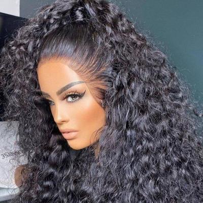 China Brazilian Water Wave Virgin Hair Wigs For Black Women Pre Plucked HD Transparent Curly Lace Front Wig Glueless Full Lace Frontal Wig for sale