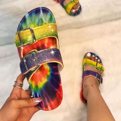 중국 2021 Fashion Trend Sandals New Soft Slides Ladies Diamond Rhinestone Slippers Summer Women's Trendy Bling Feminine Ladies Sandals Glitter 판매용