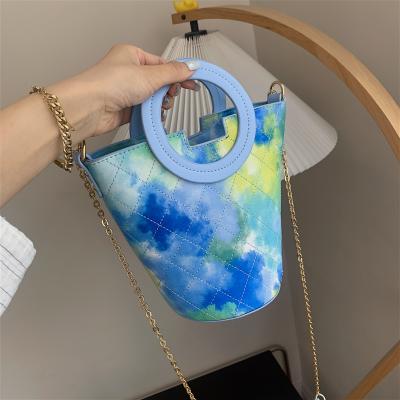 中国 New High Quality Tie Dye Women Korean Version Basket Tote Bags Handbags Pu Fashion Small Classic Handbag 販売のため