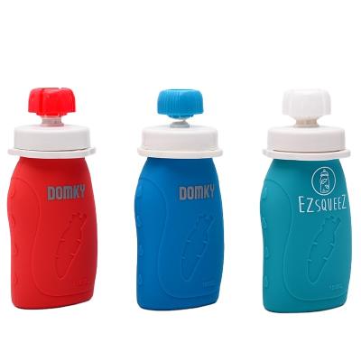 China Sustainable Custom Printed Silicone Baby Food Water Spout Pocket Reusable Bottle for sale