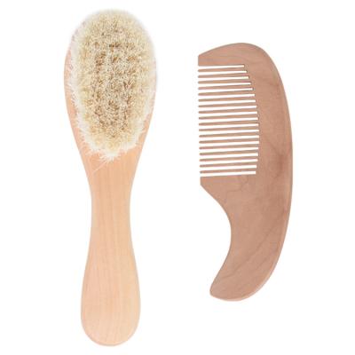 China Amazon Hot Selling Round Natural Wood Hair Bristle Curved Kit Baby Goat Bristle Items Hair Brush and Comb Set for Baby Care for sale