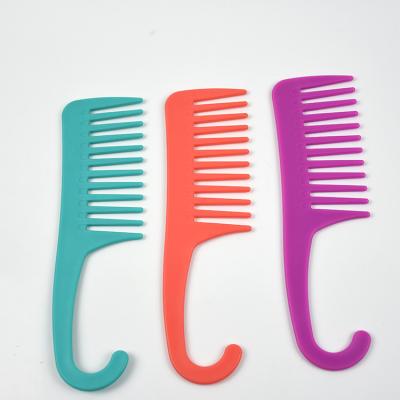 China Shower hair hanging comb mixed logo plastic wide tooth shower hair hanging detangling comb customilized by color for sale