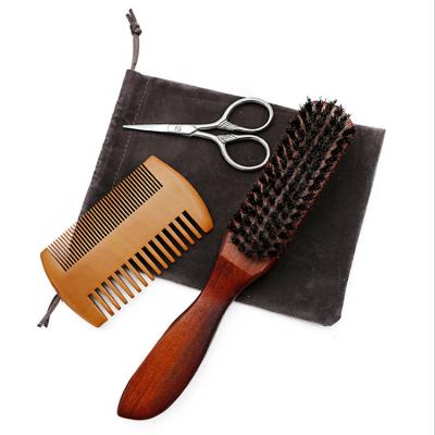 China Home Men's Wooden Beard Brush Comb Boar Hair Beard Grooming Kit for sale