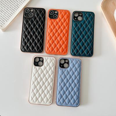 China Luxury Shockproof Chrome Leather Case for Iphone 13 PRO 13 PRO max, Diamond Pattern Phone Case Hard Plated High Quality for sale