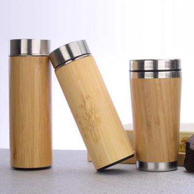 China Sustainable Stainless Steel 450ml Inner Bamboo Thermo Flask With Custom Logo for sale