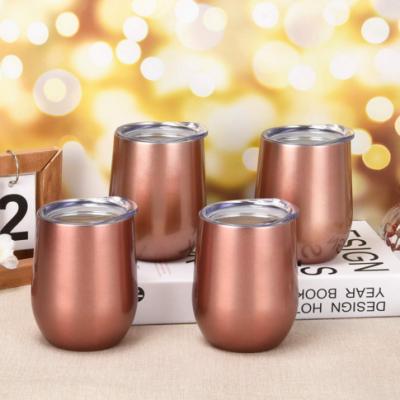 China Sustainable 12 Ounce Custom Reusable Double Wall Stainless Steel Insulated Wine Tumbler Set With Lid for sale