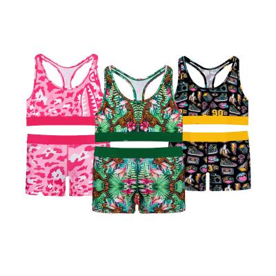 China QUICK DRY Digital Print 2pcs Shorts Set Woman Yoga Suit Sportswear Women Sportswear Fitness Top Waist Shorts Suits for sale