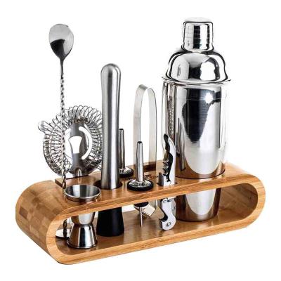 중국 Hot Selling 10 PCs Amazon Professional Bartender's Choice Bar Tool Kit Stainless Steel Cocktail Shaker Set with Stylish Bamboo Stand Bartender Kit 판매용