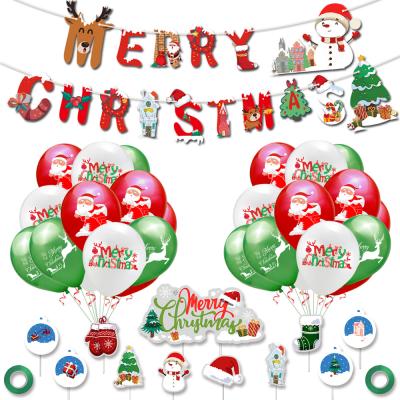 China Merry Birthday Party Christmas Decoration Supplies Latex Printing Balloon Christmas With Banner for sale