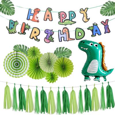 China Birthday Day Jungle Dinosaur Theme Happy Birthday Banner Paper Fans Tassel Party for Kids Balloons Forest Theme Party Decoration for sale