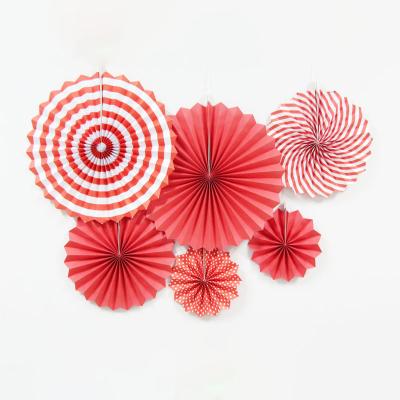 China China 6 Pieces Red Handmade Decoration Gifts Window Layout Colorful Paper Fans Background Party Decoration for sale