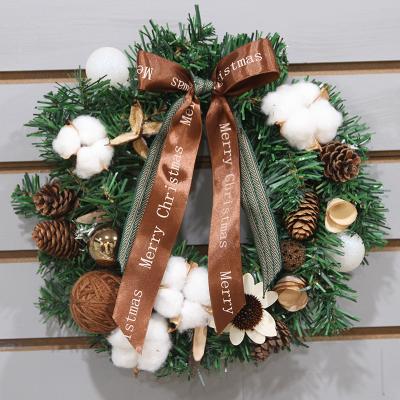 China Chimera Holiday Decorate Christmas PVC Ornament Cotton Pine Cone 30cm Christmas Wreath Decorative for sale