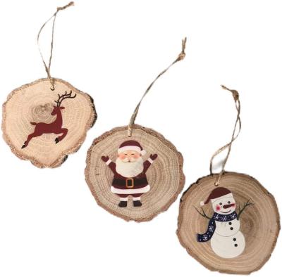 China Large 3 Christmas Tree Christmas Ornaments Santa Claus Reindeer Snowman Hand Painted Wooden Christmas Pendant for sale