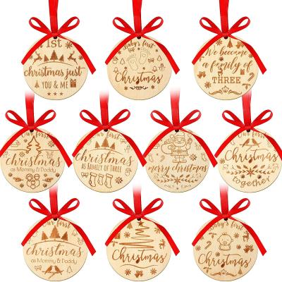 China Christmas Round Christmas Decoration Hanging Wooden Christmas Ornaments Holiday Festive Wooden Pendant for sale