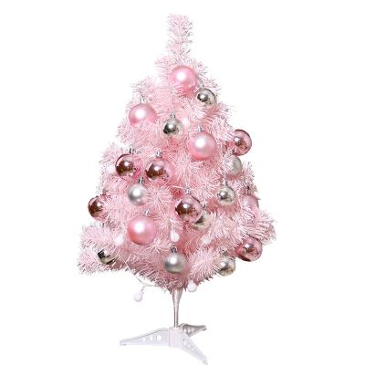 China Christmas Pink Christmas Tree 60cm Mini Desk Decorated Artificial Pvc With Light Strips for sale