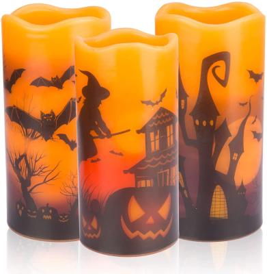 China Halloween Simulation Candle Halloween Pumpkin Decoration Flameless Candle Set With Automatic Timing for sale