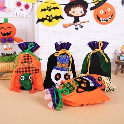 China Halloween Kids Party Candy Bag Drawstring Pumpkin Witch Cookies Halloween Gift Bag for sale