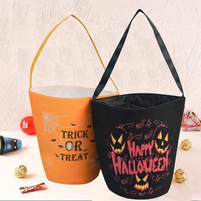 China 2021 Halloween Pumpkin Trick Or Treat Halloween Decoration Canvas Bag Halloween Pumpkin Bucket for sale