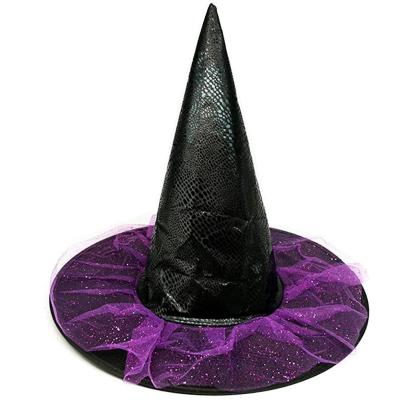 China Black Striped Purple Sequins Tulle Party Costume Accessories Party Halloween Witches Hats for sale