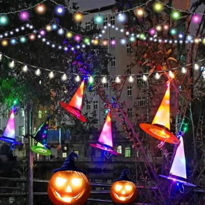 China Halloween Decoration Witch Hat Hanging Glowing Halloween Witch Hat Led Halloween Light for sale