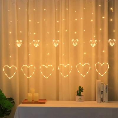 China New festival indoor decoration valentines day hanging lights Crystal Indoor Christmas Love Heart Garland Lights Meteor Fairy String for sale