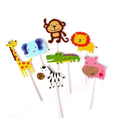 China Party Birthday Decoration Cartoon Zoo Theme Party Cake Topper For Kids Birthday Party Eco-Friendly Animal Paper Cake Topper for sale