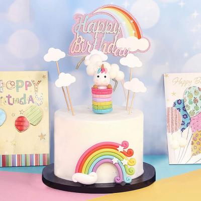 China Cloud Unicorn Cake Decoration Unicorn Cake Topper Rainbow Happy Birthday Party Decoration Birthday Cake Topper for sale