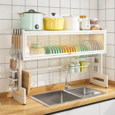 China Sustainable Premium Quality Adjustable Over Sink Dish Drying Rack With Cover 3 Tier Dish Drying Rack for sale