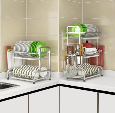 China Sustainable Factory Recommend Large Dish Countop 2 Tier Stainless Steel Dish Kitchen Dish Dryer Dish Rack Drier Rack for sale