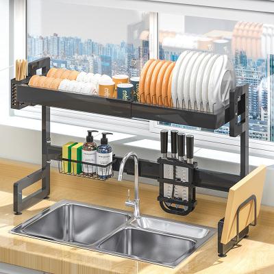 China Viable Over Sink Dish Drying Rack Baskets Utensil Sponge Rack Adjustable Multiple Sink Cart for sale