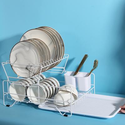 China Durable Rustproof Dish Dryer Rack With Drainer Cutlery Cup Holders Dish Drainer 2 Tier Large Dish Rack for sale