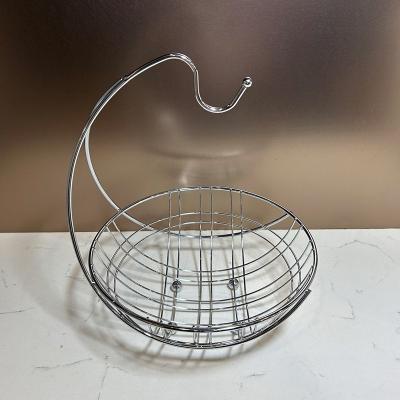 China Sustainable 2-Tier Round Countertop Fruit Vegetable Basket With Banana Hanger Fruit Basket Bowl Storage Vegetables Roll for sale