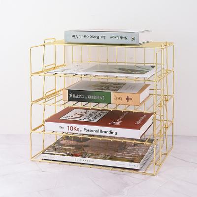 China Viable School Office Folder Desk Organizer Wire Mesh Metal Wall File Mounted for Office Home Rose Gold Magazine Holder for sale