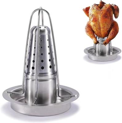 China Vertical Chicken Rotisserie Stand 304 Stainless Steel Beer Can Stand Chicken Rotisserie Rack Chicken Roasting Rack for sale