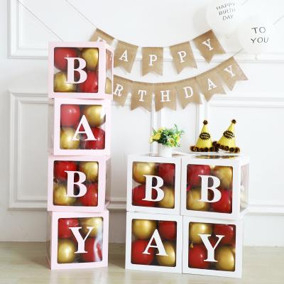 China (can add your logo /bar code) Transparent DIY 26 Letters Alphabet Block Box Baby Shower Party Decorations Party Balloons Packing Box for sale